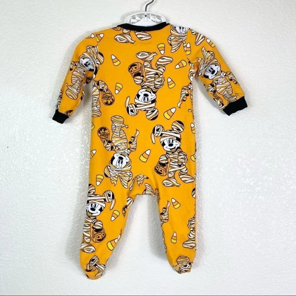 3/6M Disney Baby Halloween Orange Mickey Mouse Mummy Footed Onesie